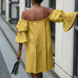 Celmia Cotton Sexy Off Shoulder Robes Solid Color Women Party Vestidos Pleats 2022 Summer Mini Dress Short Puff Sleeve