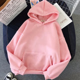 Solid Hoodies Autumn Harajuku Long Sleeve Hooded Female Sweatshirt Winter Pocket Oversized Basic Hoody Sudaderas Tops