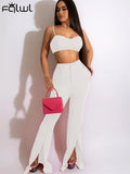 Summer Fashion 2 Two Piece Sets Outfits Women Sleeveless Backless Crop Top Flared Pants Pink Casual Matching Sets