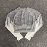 Outdoor Two Piece Set Women Long Sleeve Crop Top Sport Leggings Tracksuit Fitness Gym Suits For