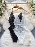 Female Sexy Lace Bodysuits Summer Sleeveless Halter Transparent Slim Rompers LadiesFrance Style Backless