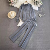 Suit Women's Korean Version Of Loose Knitted Hoodie Two Sets Of Leisure High-Rise Thin Straight Broad Leg