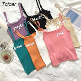 Colors Spaghetti Strap Camis Women Fungus Knitted Tank Top Sweet Korean Style Girls Chic Slim Short Undershirts