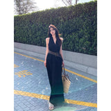 Babes Black V-Neck Hanging Neck Dress Femininity Summer Temperament Fascination Thin Sleeveless Temperament A-Character