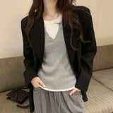 Ins Color Splicing Fake Two Long-Sleeved Tops Women's New Minority Autumn And Winter Knitted Bottomed Sweaters-Outfit