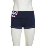 Waist Women Slim Short Pants Y2K Casual Bow Print Shorts Vintage Chic Aesthetic Elastic Waist Cute Bottoms-Outfit