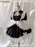 Woman Dress 2023 Vestidos De Mujer Lolita Style Stand Neck Hollow Out Lace Sweet Bow A-line Dresses Summer Robe Femme-Outfit
