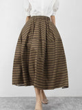 Striped Colorblock Skirt For Women High Waist A Line Loose Midi Skirts Female Fashion Clothes Style New 2022