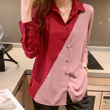 patchwork printing ladies shirts Women's chiffon Blouses 2021 Spring Autumn Long Sleeve Shirts Tops Blusas
