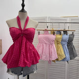 Shot Mesh Splicing Printing Bras Vintage Babes With Chest Pads With Short-Term Bra Wrapping