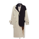 Patchwork Hit Color Women's Windbreakers Lapel Collar Long Sleeve High Waist Irregular Trench Coats For Female