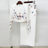 Star Fashion New Heavy Industry Diamond Nail Beads Short Top Dress Suit Two