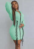 Lace-Up Zipper Long Sleeve Hoody Casual