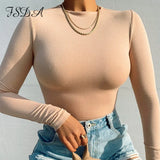 Long Sleeve Knitted Skinny Bodysuit Women Winter Autumn Winter Solid Square Collar White Black Casual Body Top