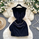 Summer High-End Sense Temperament Round Recipient Waist Thin A-Word Mesh Splicing Knitted Vest