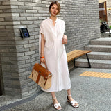 Fold Pleated Oversized Dress For Women Stand Collar Short Sleeve Loose Solid Midi Dresses Female Fashion