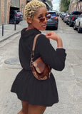 Casual Turn-down Collar Long Sleeve Top and Ruffles Mini Dress