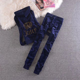 2021Velvet Tracksuit Two Piece Set Women Sexy Hooded Long Sleeve Top And Pants Bodysuit Suit Runway