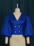 Collar Lantern Sleeve Button-Down Shirt Repair Short Party Women's Shirt