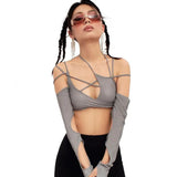 Toloer New Summer Women's Wear Solid Color Sling Hanging Neck Exposed Navel Exposed Back Sleeve Female