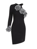 Asymmetric Design Dress Woman 2025 Spring New Fashion Temperament Flowers Splicing High-End Short Dress