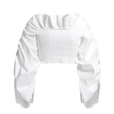 Vintage Ruffles Women Blouse Slash Neck Lantern Long Sleeve Short Shirt Female Fashion Clothing 2020