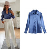 Solid Faux Silk Satin Basic Work Suit Shirts Elegant Fashion Office Ladies Blouse Spring Vintage Blusas De Mujer Za