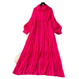 Retro Casual Dress Women's 2025 Spring Folding Lantern Sleeve Casual Loose Single-Dripple Shirt Long