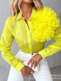 Style Spring And Autumn Women's Dress Three-Dimensional Flower Perspective Drill Shirt-Outfit