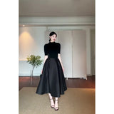 Fashion Suit Pure Color Shoulder Five-Sleeve Top In Autumn Waist French Black