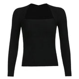 Basic Brown Halter Knitted Crop Top Sweater Ribbed Long Sleeve Basic Jumper Pullover Autumn Casual Elegant Black