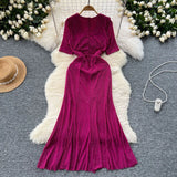Woman Sexy Collar Short Sleeve Dress Female High-End Royal Sister Repair Hot Diamond Open Fork Long Fishtail
