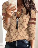 Independent Station Fashion Printed Zipper Long-Sleeved New Casual Blouse-Outfit