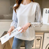 style Women's shirts Casual Tshirt Tops patchwork T Shirt Basic bottoming shirts Ladies o-neck Long Sleeve Tee