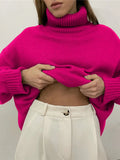 Autumn Winter Women Warm Soft Cashmere Turtleneck Sweaters Female Solid Overtise Wide Sleeve Knitted Sweater