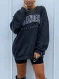 Letter Print Black Oversized Crewneck Pullover