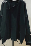 Hole Sweatshirts For Women O Neck Long Sleeve Loose Oversized Asymmetric Designer Pullovers Female 2023 Autumn