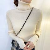 Women Pullover Turtleneck Sweater Autumn 2022 Long Sleeve Elastic Korean Simple Basic Jumper Pull Femme Solid Color Tops