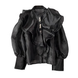 Court Style Super Fairy Collar Layer Lotus Edge Eugen Yarn Perspective Single Buckle Shirt Female Gas