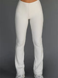 Women Ribbed Knitted Long Pants High Waist Solid Color Slim Fit Bell-Bottoms Leggings Flare Pants Streetwear 2023 New-Outfit