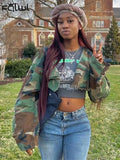 Autumn Baseball Jackets For Women 2022 Green Buttons Crop Tops Jackets Coats Streetwear Camouflage Varsity Bomber