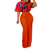 New Summer Printing Long-Sleeved Shirt Top Broad Leg Pants Fashion Set Two