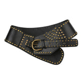 Corns Personality Leather Wide Belt Cool Punk Rivet Splicing Decoration 2023 Summer New Girls-Outfit