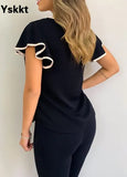 Yskkt Women's Fashion Ruffled Short Sleeves Chiffon Tops Casual Slim Fit Shirts Blouse Blusas Mujer De Moda 2020