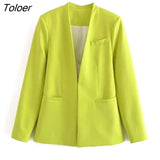 ZBZA 2023 Woman Vintage Green Yellow Loose Blazer Women Spring Elegant Female Streetwear Solid Blazer Women