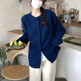 Early Autumn New Gray Knitted Cardigan Girl Loose College Style Casual Lazy Little Sweater Coat Girl-Outfit