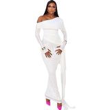 Women's Autumn New Temperament Solid Color Slanted Shoulder Long-Sleeved Ribbon Repair Mesh