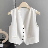 Toloer Vest Women's Vest Outside The New 2024 Autumn White Slim Sleeveless Short Vest Jacket Clip-Outfit
