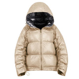 Winter Down Jacket Women Double-sided wear Glossy Short Outerwear Fox fur collar White duck down Coats Students Tops