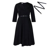 Women's 2025 Autumn And Winter 2025 New Fashion V-Neck Solid Dress With High-Waisted African